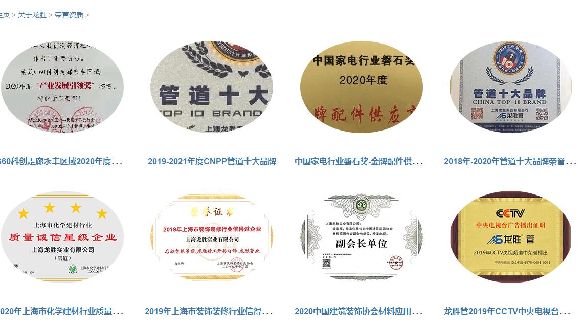 龍勝管道排行證書有嗎？不止有，而且還有很多！